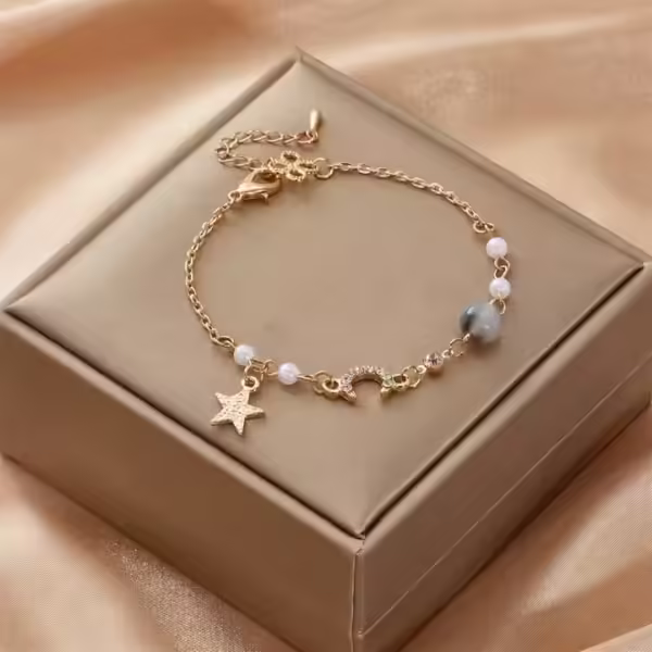 Fashion Star Moon Bracelet For Women Girls Pink Crystal Pearl Chain Bracelet Creative Jewelry Party Gift - Image 3