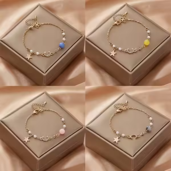Fashion Star Moon Bracelet For Women Girls Pink Crystal Pearl Chain Bracelet Creative Jewelry Party Gift - Image 5