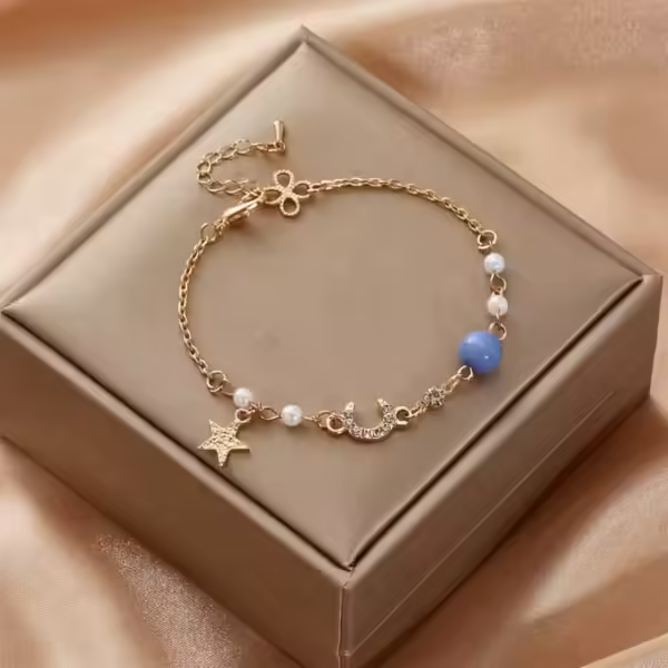 Fashion Star Moon Bracelet For Women Girls Pink Crystal Pearl Chain Bracelet Creative Jewelry Party Gift - Image 4